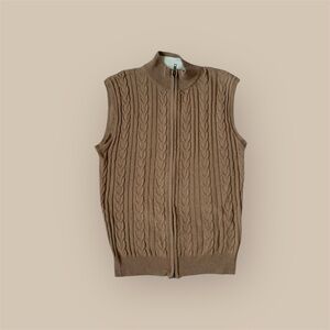 Women’s silk and cotton Tan Cable Knit zip up Sweater Vest